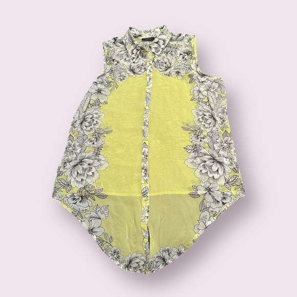 Apt. 9 Tops - Women's Apt. 9 Neon Yellow Floral Sheer Sleeveless Button Front Blouse Size Med